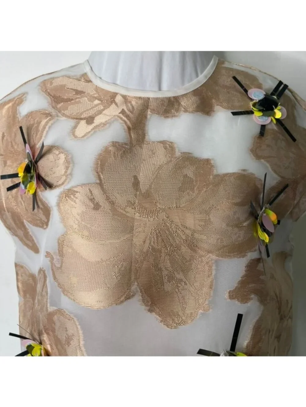 Anthropologie Amit Aggarwal Jamie Embellished Cropped Blouse XS 3D Floral Sheer - Picture 2 of 9